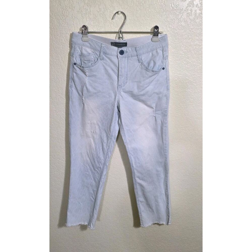 Wit & Wisdom Blue And White Pinstripe Slimming Jeans Cut Off Pants Women's 6